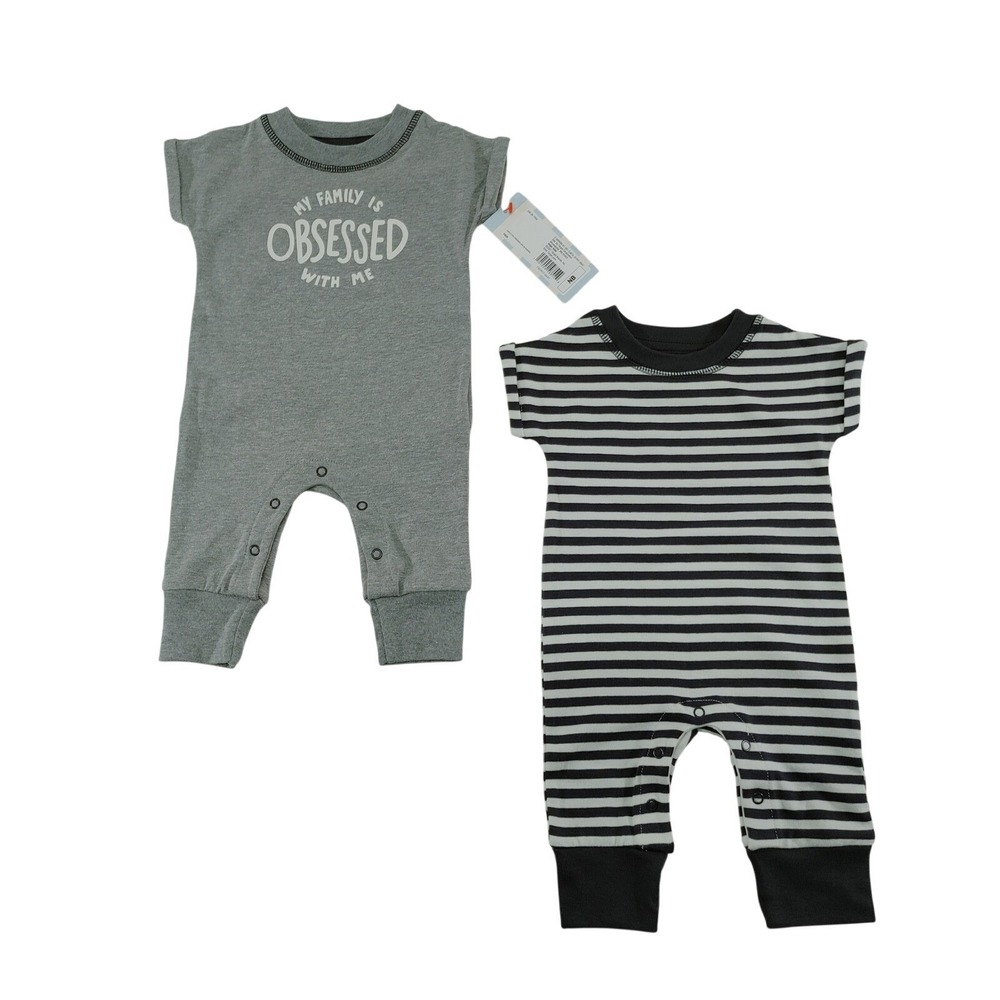 Cat Jack Baby NB RN Gray Obsessed Me Romper Striped 2 Piece Set
